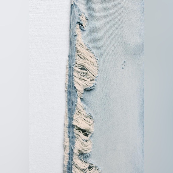 Zara TRF MID-RISE WIDE LEG RIPPED JEANS FULL LENGHT Size 6 NEW - Picture 11 of 12